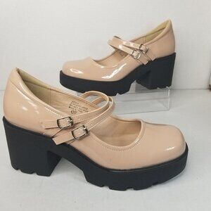 Women’s Preppy Nude Mary Jane Chunky Block Platform Heel Patent Academia Y2K 10M